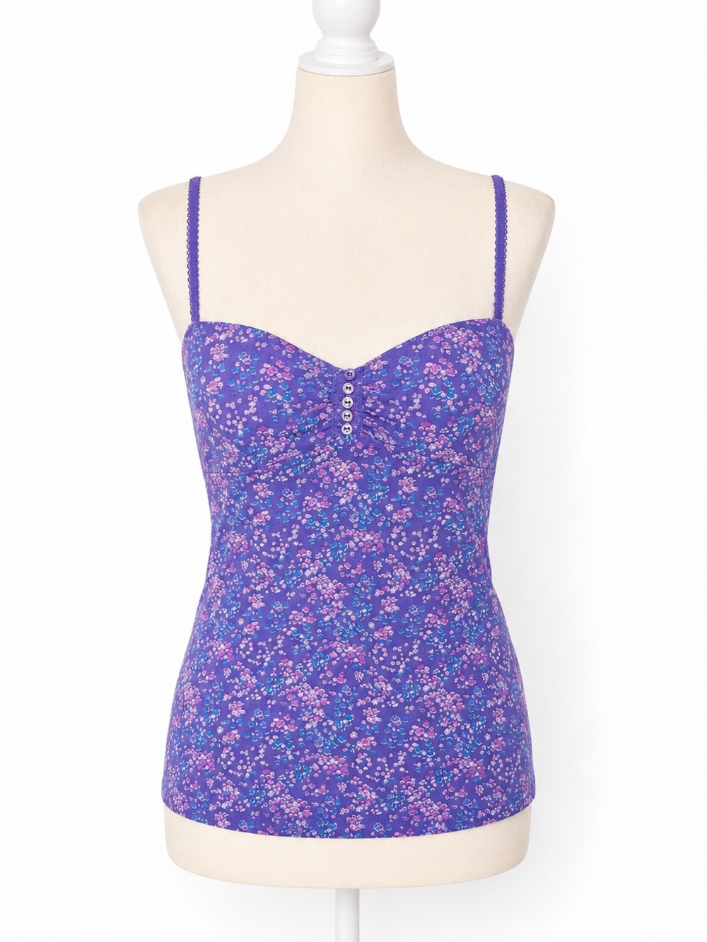 Y2K Lei Purple Floral Cami Top Built In Bra Women’s Medium Vintage 2000s